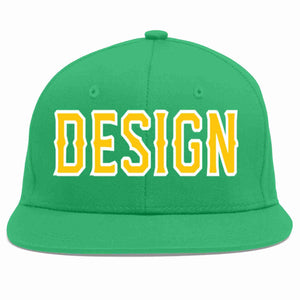 Custom Teal Gold-White Flat Eaves Sport Baseball Cap