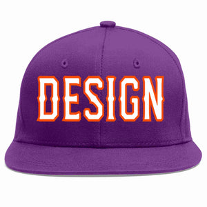 Conception personnalisée de casquette de baseball de sport à avant-toit plat violet blanc-orange pour hommes/femmes/jeunes