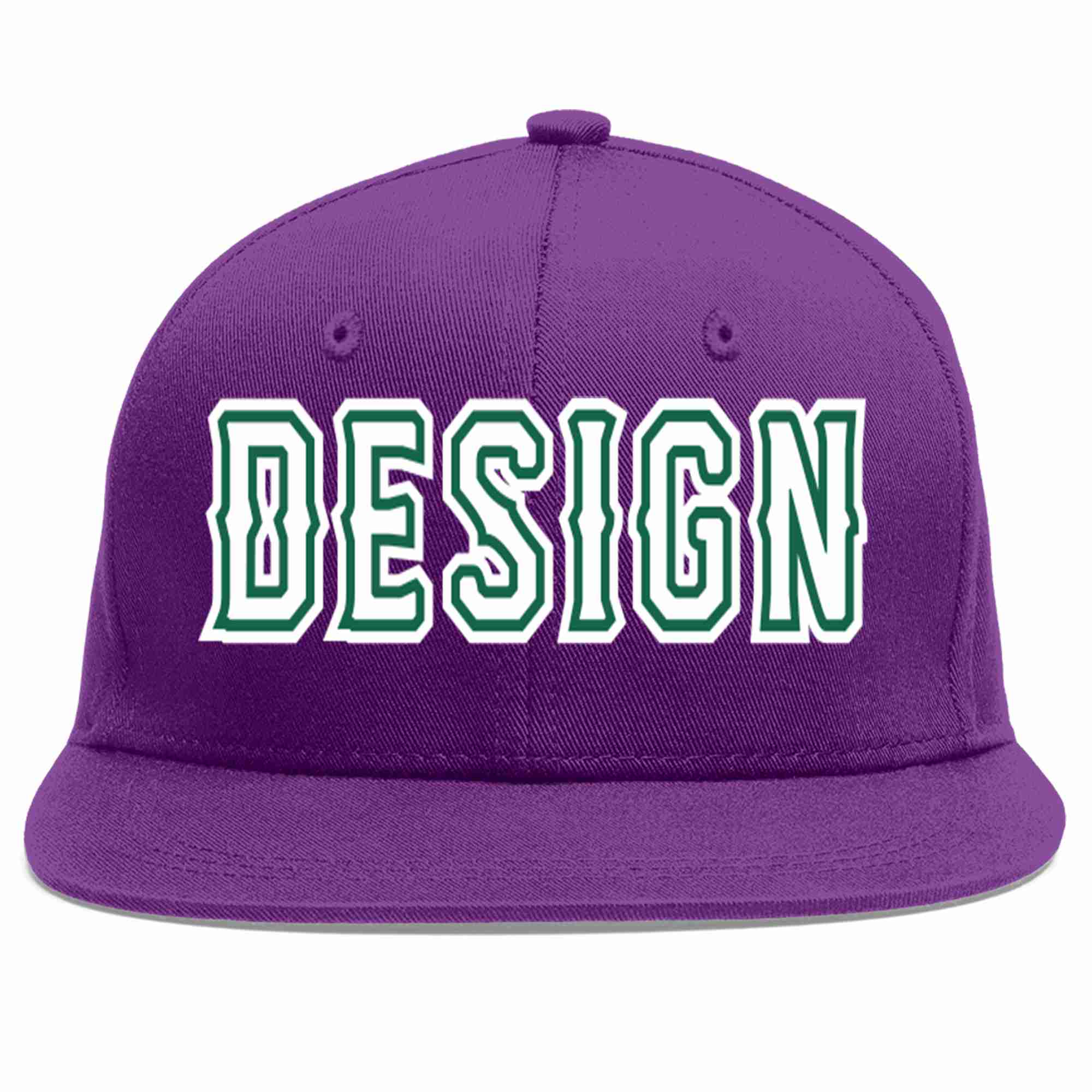 Custom Purple White-Kelly Green Flat Eaves Sport Baseball Cap Design for Men/Women/Youth