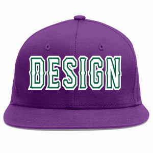 Custom Purple White-Kelly Green Flat Eaves Sport Baseball Cap Design for Men/Women/Youth