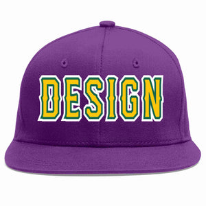 Conception personnalisée de casquette de baseball de sport à avant-toit plat violet or-kelly vert pour hommes/femmes/jeunes