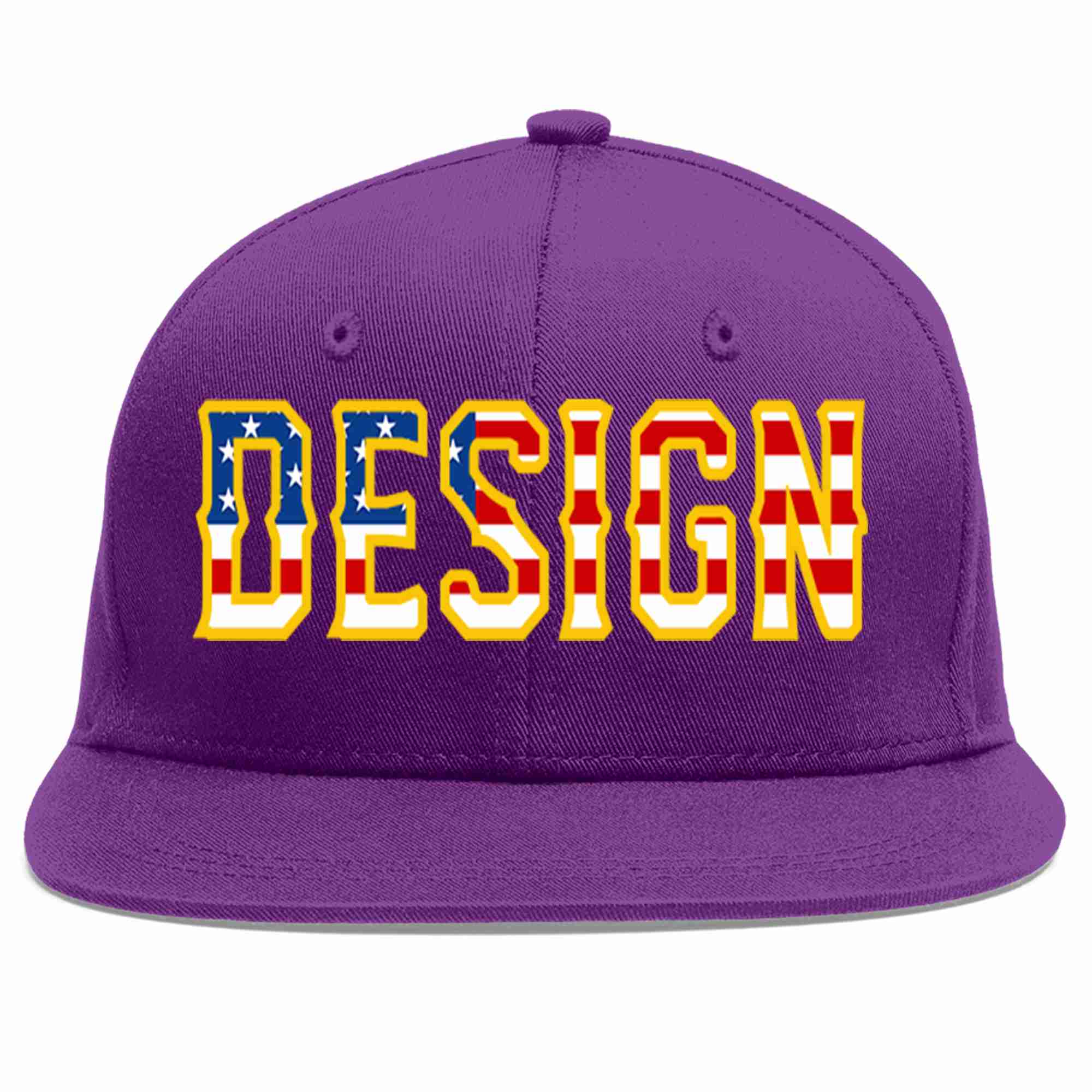 Custom Purple Vintage USA Flag-Gold Flat Eaves Sport Baseball Cap Design for Men/Women/Youth