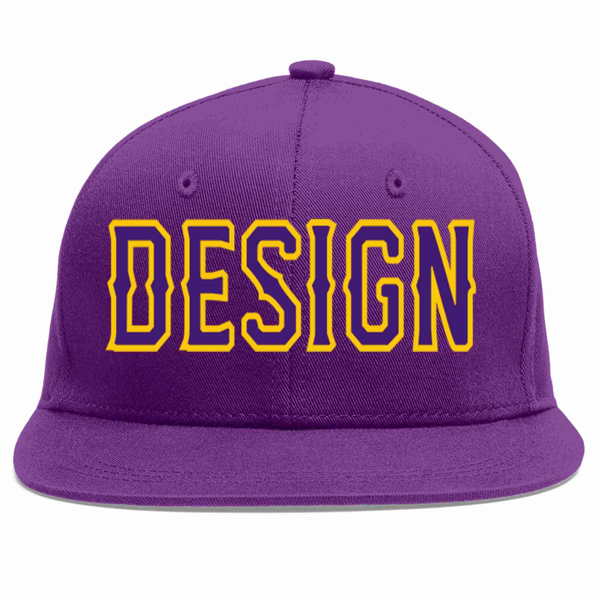 Custom Purple purple-Gold Flat Eaves Sport Baseball Cap Design for Men/Women/Youth