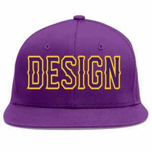 Conception personnalisée de casquette de baseball de sport à avant-toit plat violet violet-or pour hommes/femmes/jeunes