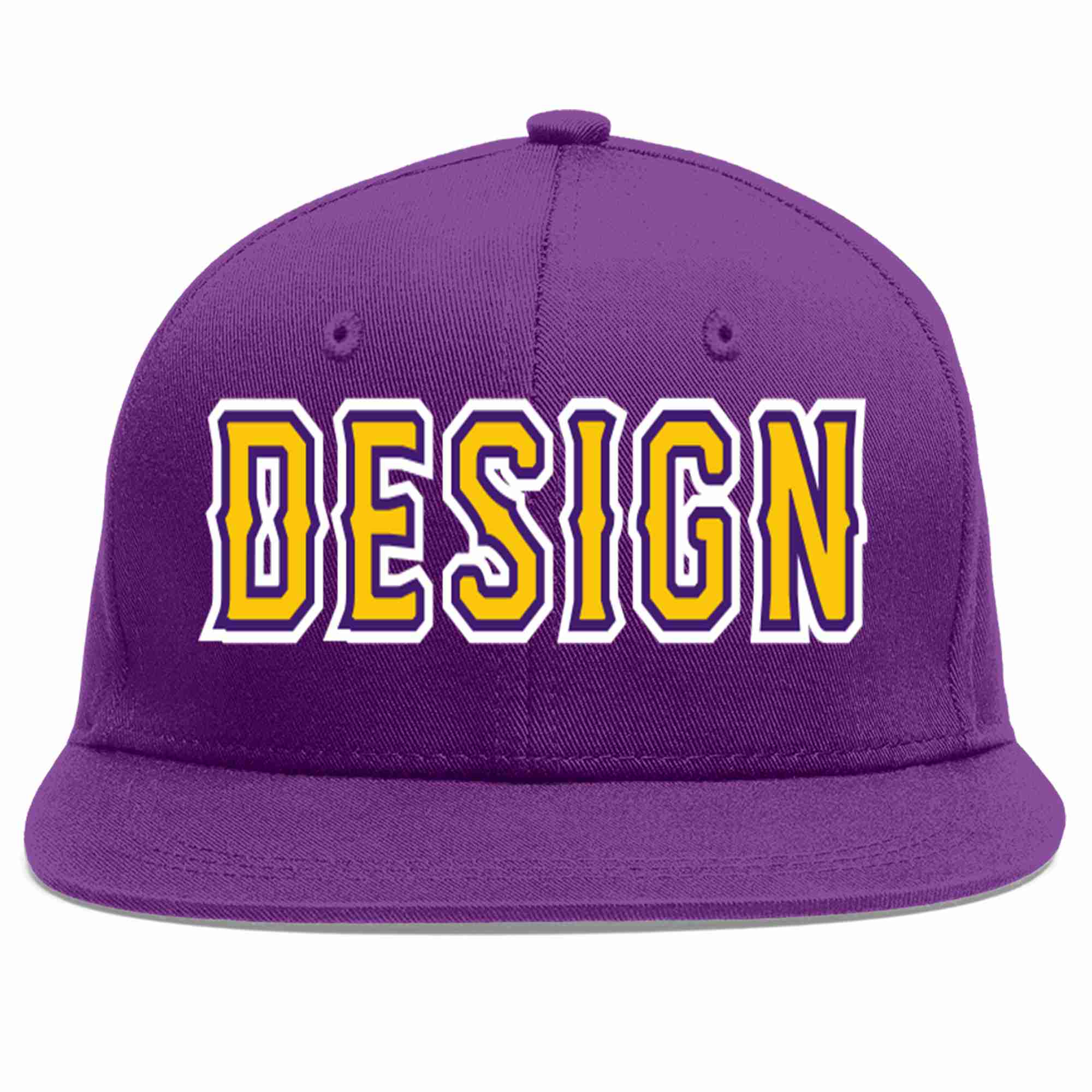 Conception personnalisée de casquette de baseball de sport à avant-toit plat violet or-violet pour hommes/femmes/jeunes