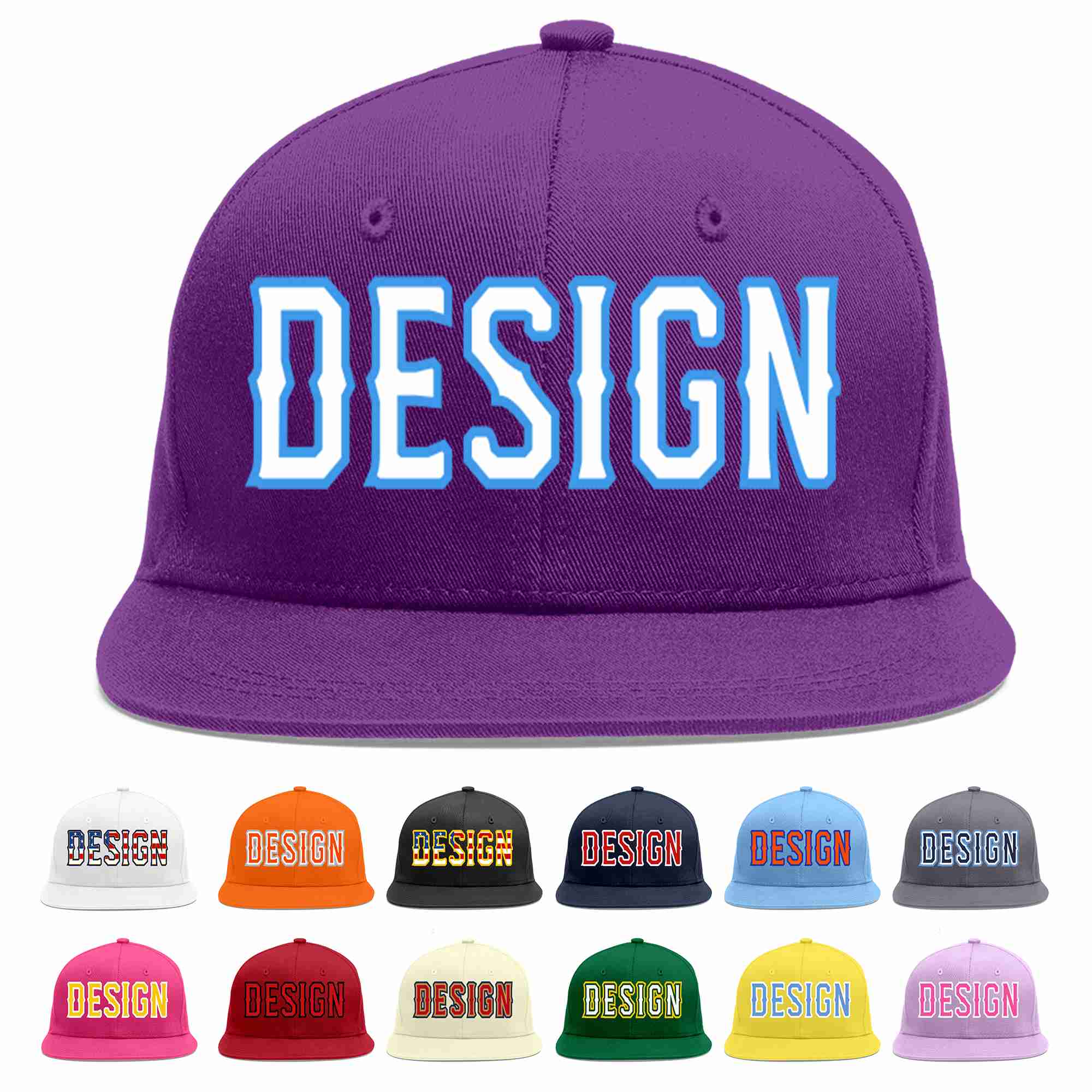 Custom Purple White-Powder Blue Flat Eaves Sport Baseball Cap Design for Men/Women/Youth