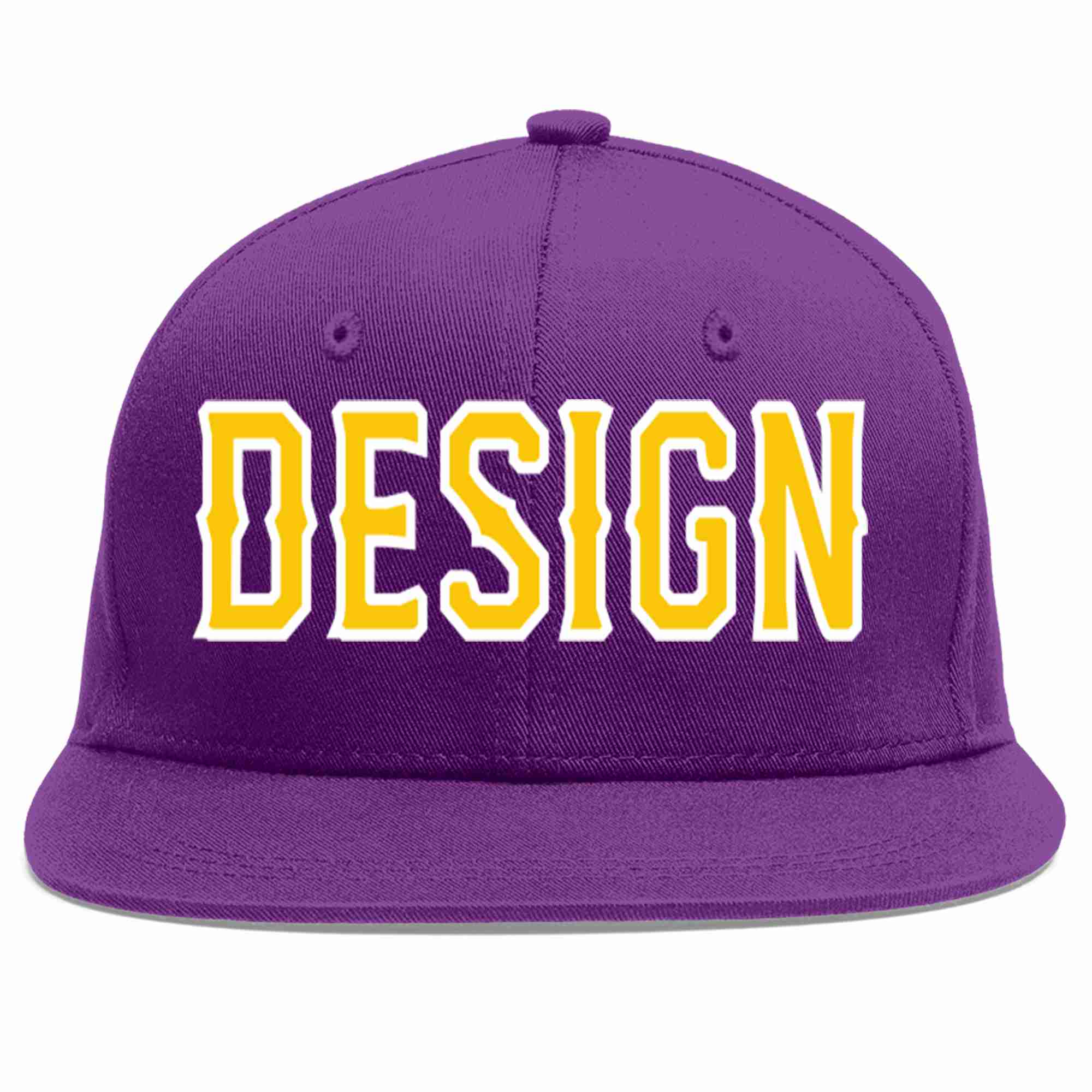 Conception personnalisée de casquette de baseball de sport à avant-toit plat violet or-blanc pour hommes/femmes/jeunes