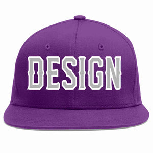 Custom Purple Gray-White Flat Eaves Sport Baseball Cap Design for Men/Women/Youth