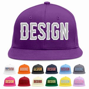 Custom Purple Gray-White Flat Eaves Sport Baseball Cap Design for Men/Women/Youth