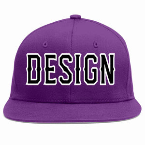 Custom Purple Black-White Flat Eaves Sport Baseball Cap Design for Men/Women/Youth