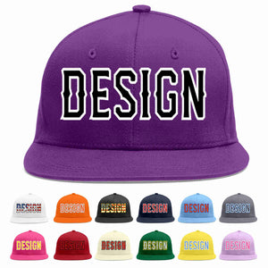 Custom Purple Black-White Flat Eaves Sport Baseball Cap Design for Men/Women/Youth