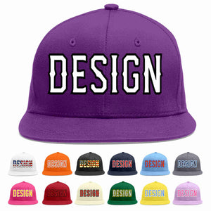 Custom Purple White-Black Flat Eaves Sport Baseball Cap Design for Men/Women/Youth