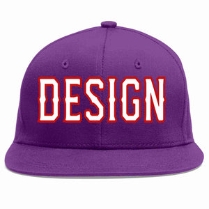 Custom Purple White-Red Flat Eaves Sport Baseball Cap Design for Men/Women/Youth