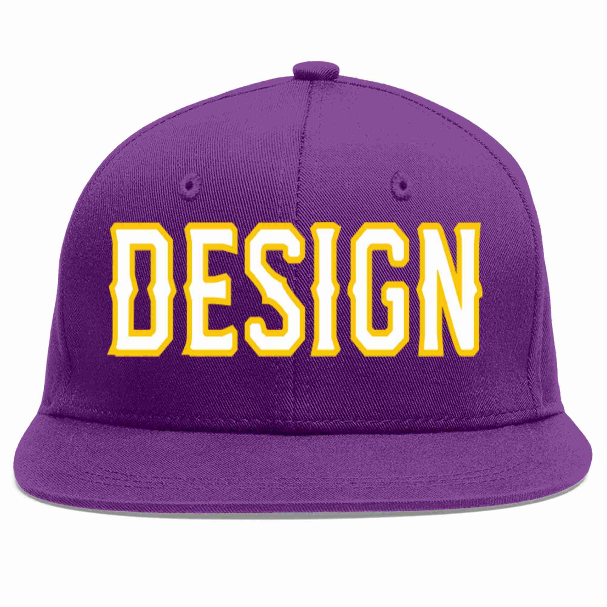 Custom Purple White-Gold Flat Eaves Sport Baseball Cap Design for Men/Women/Youth