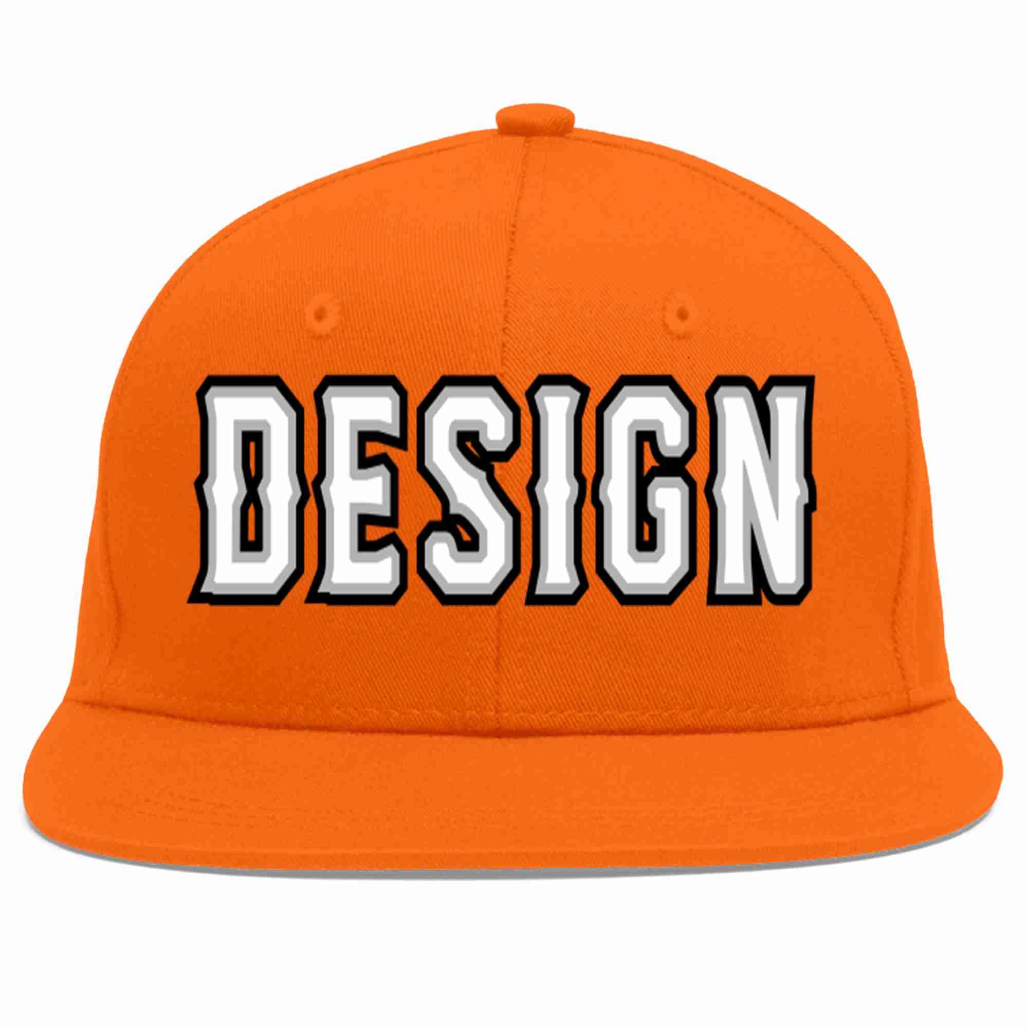 Conception personnalisée de casquette de baseball de sport à avant-toit plat orange blanc-gris pour hommes/femmes/jeunes