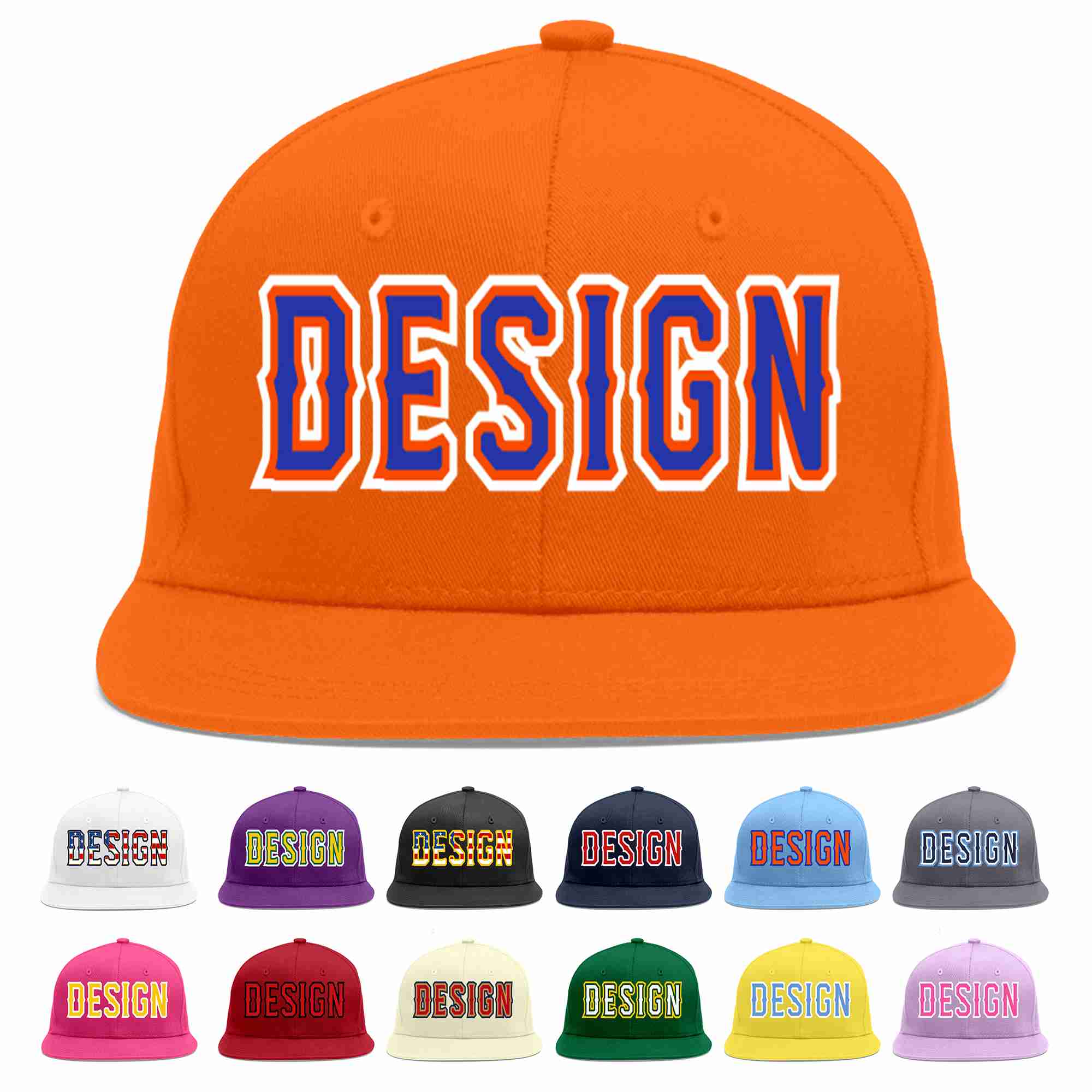 Conception personnalisée de casquette de baseball de sport à avant-toit plat orange royal-orange pour hommes/femmes/jeunes