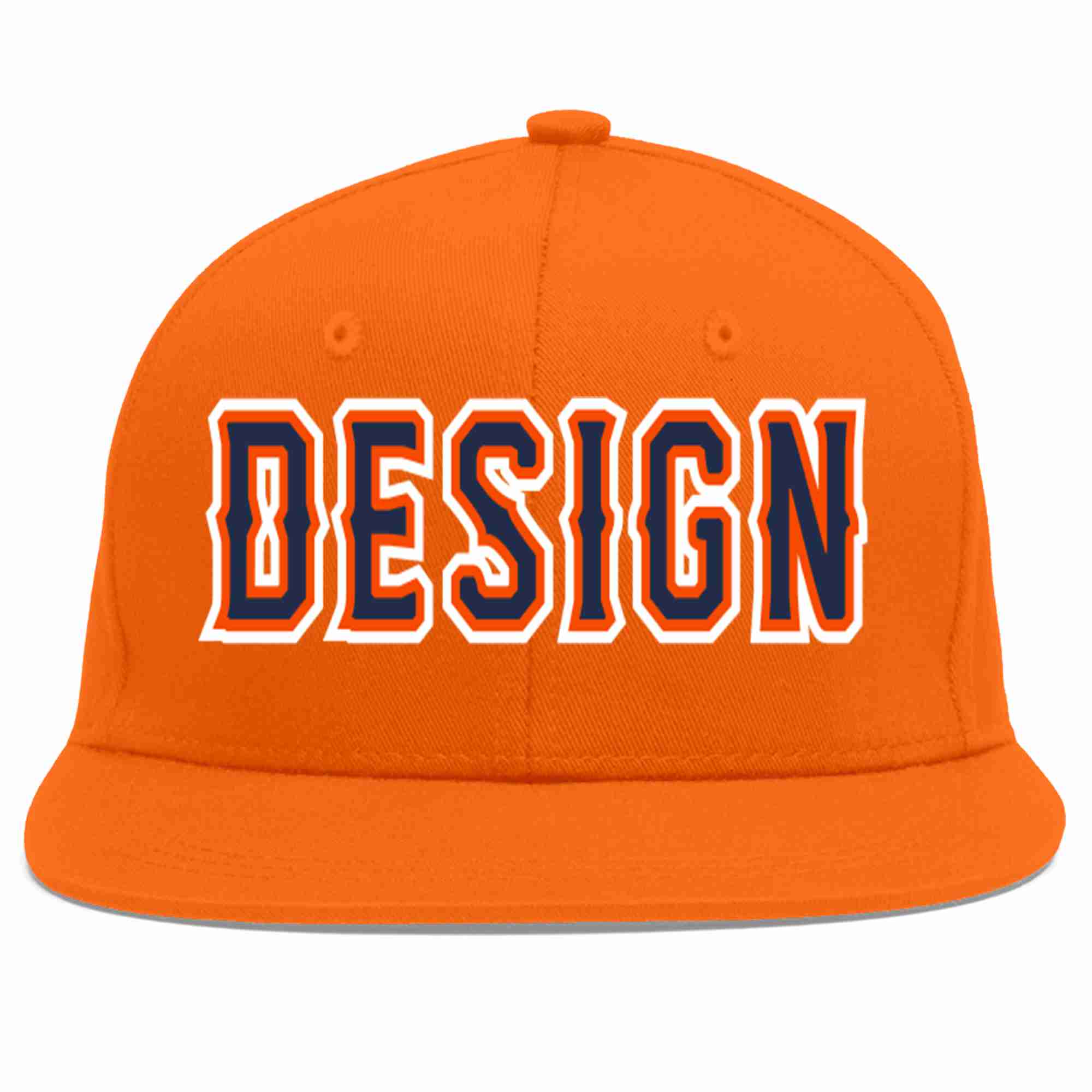 Conception personnalisée de casquette de baseball de sport à avant-toit plat orange marine-orange pour hommes/femmes/jeunes