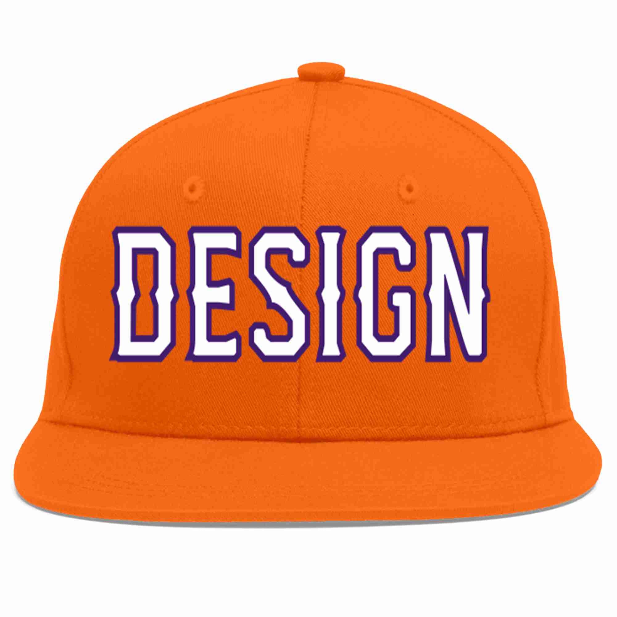 Conception personnalisée de casquette de baseball de sport à avant-toit plat orange blanc-violet pour hommes/femmes/jeunes