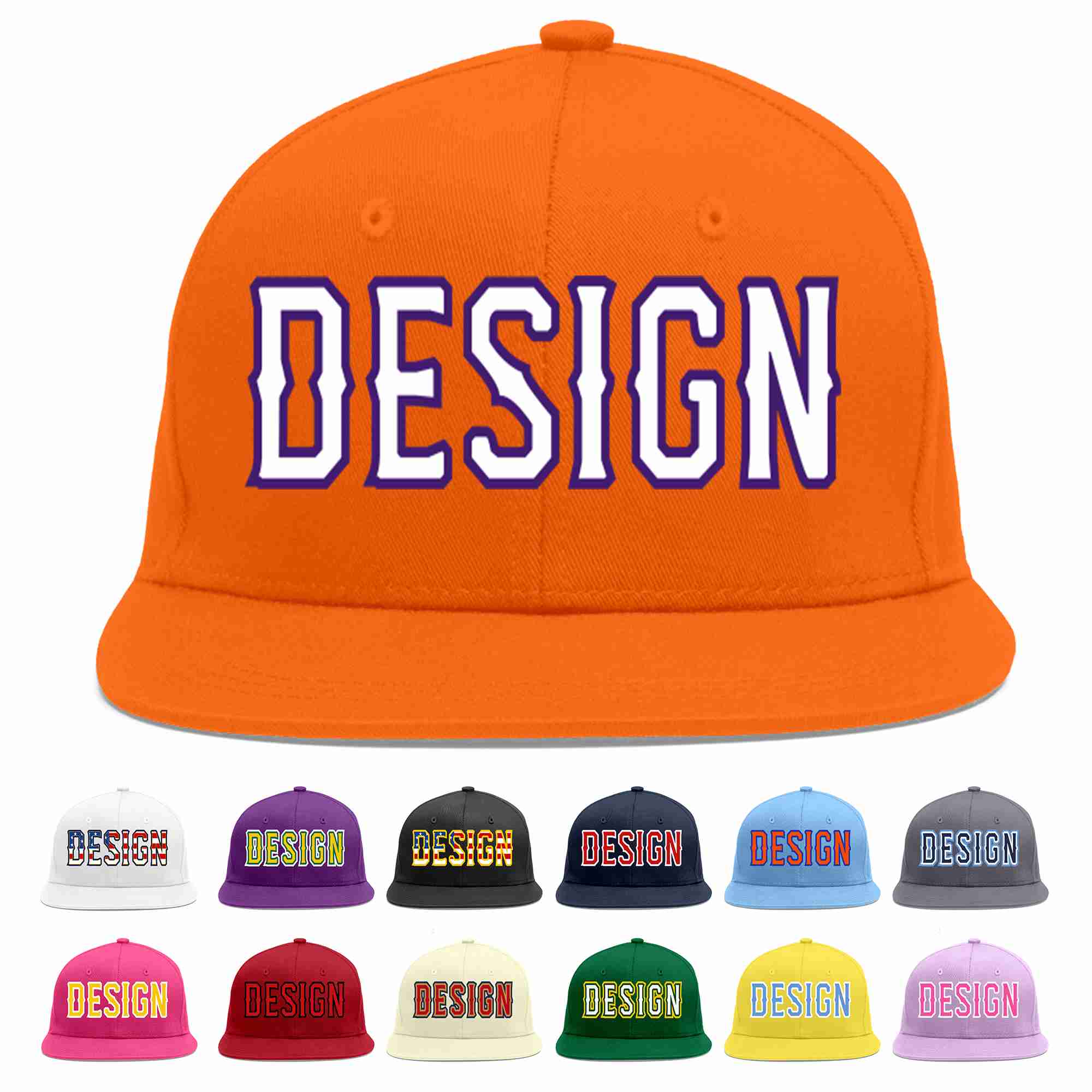 Custom Orange White-purple Flat Eaves Sport Baseball Cap Design for Men/Women/Youth