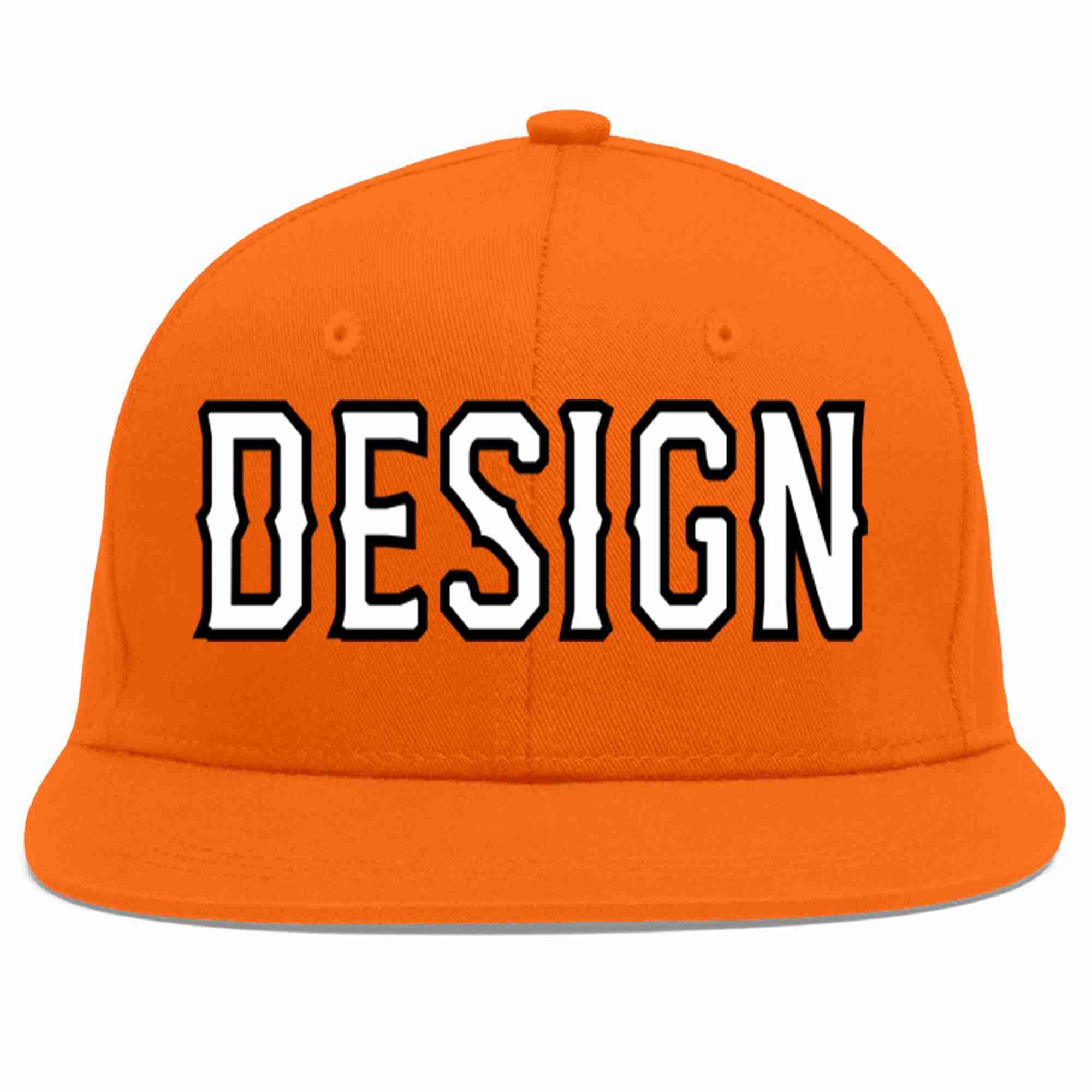 Conception personnalisée de casquette de baseball de sport à avant-toit plat orange blanc-noir pour hommes/femmes/jeunes