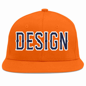 Custom Orange Navy-White Flat Eaves Sport Baseball Cap Design for Men/Women/Youth