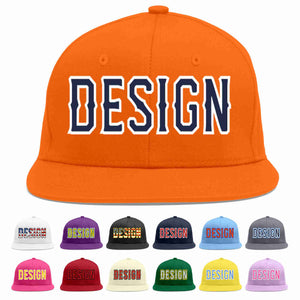 Custom Orange Navy-White Flat Eaves Sport Baseball Cap Design for Men/Women/Youth