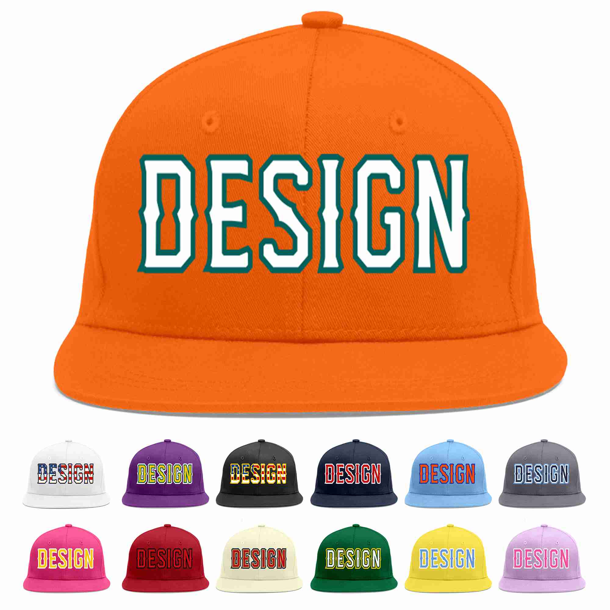 Conception personnalisée de casquette de baseball de sport à avant-toit plat orange blanc-aqua pour hommes/femmes/jeunes