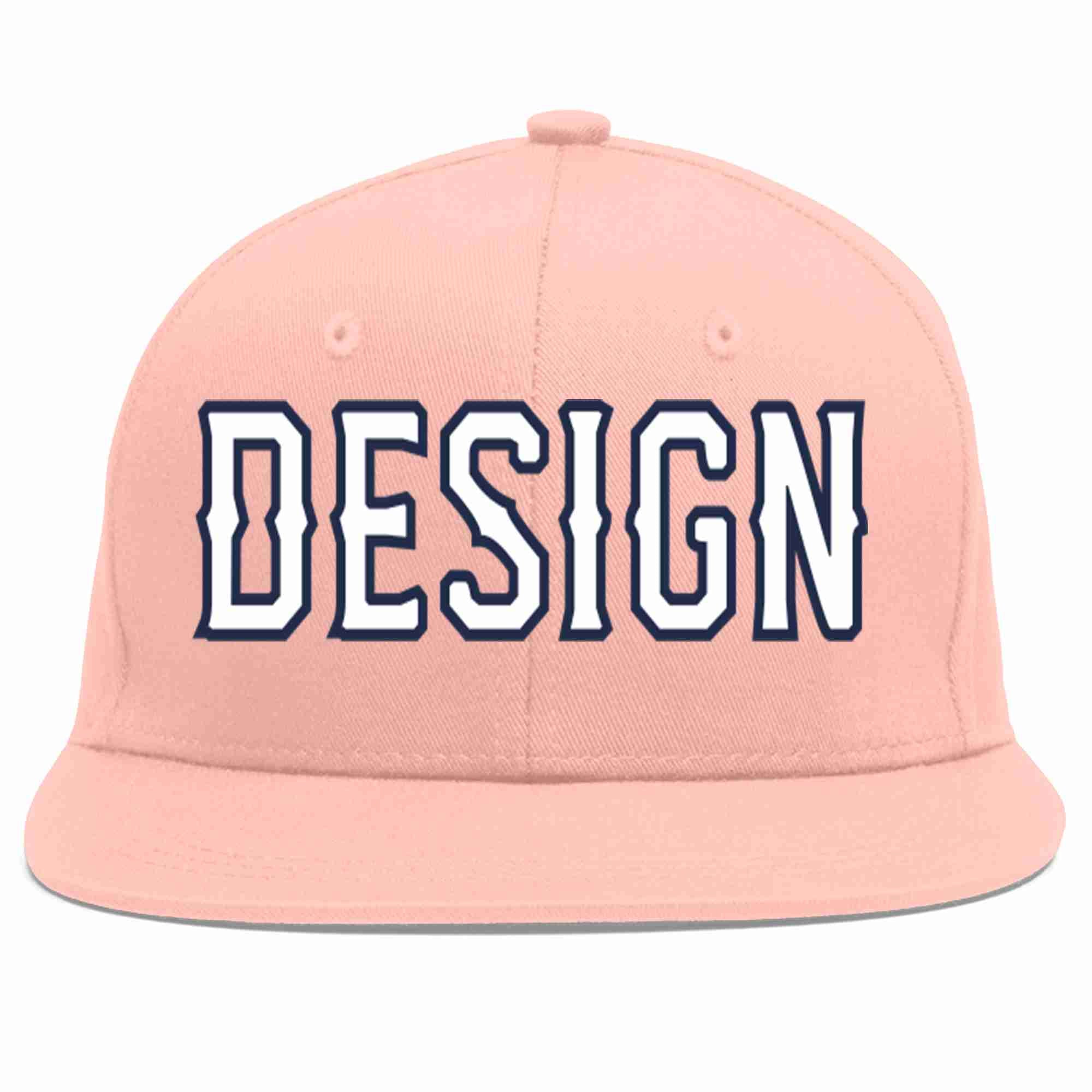 Custom Pink White-Navy Flat Eaves Sport Baseball Cap Design for Men/Women/Youth