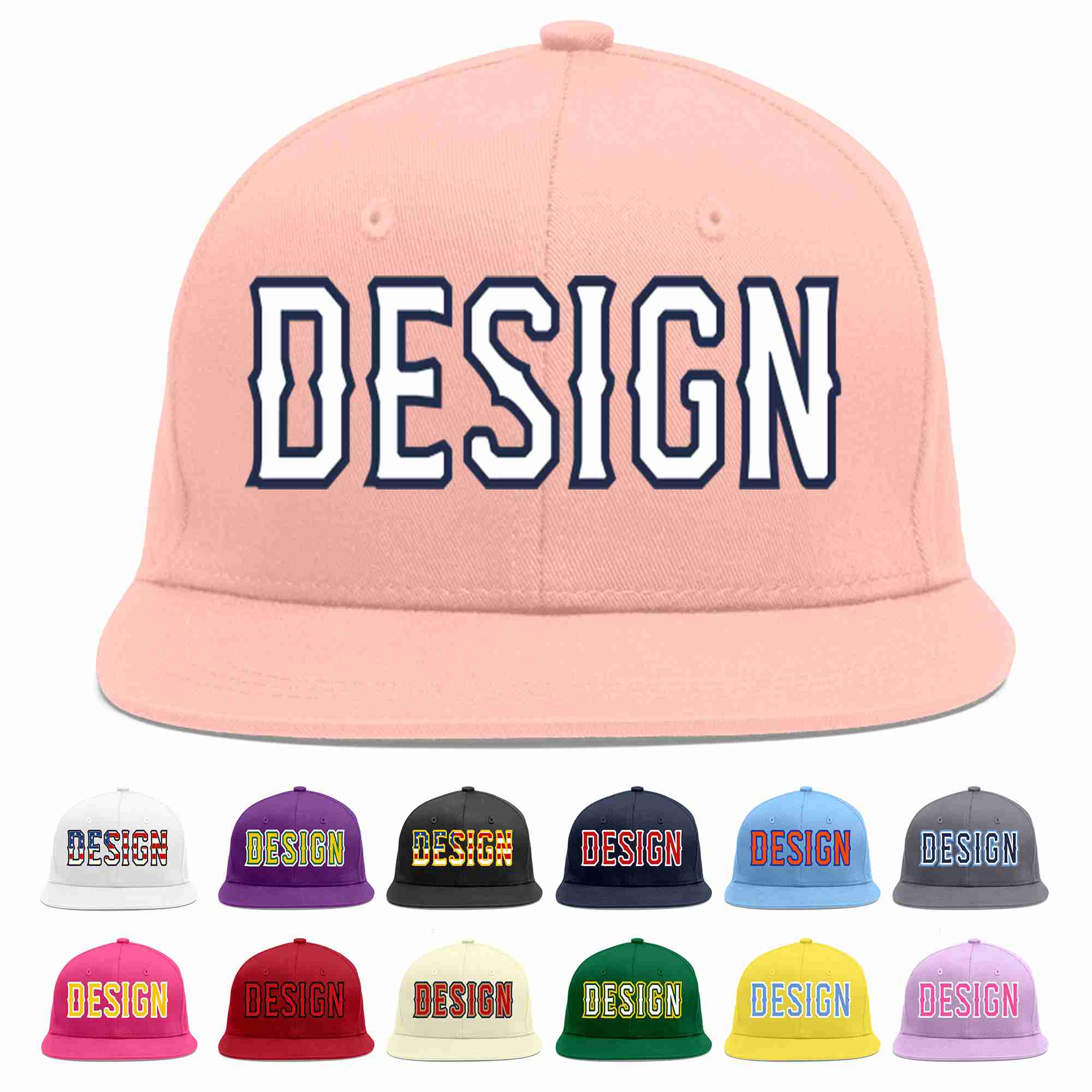 Custom Pink White-Navy Flat Eaves Sport Baseball Cap Design for Men/Women/Youth