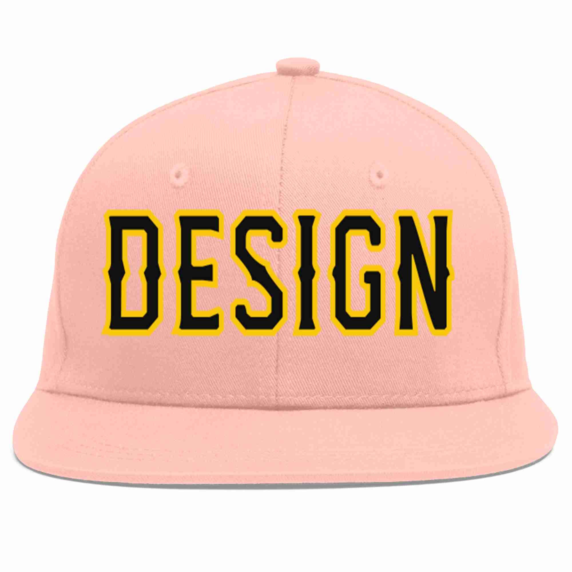 Custom Pink Black-Gold Flat Eaves Sport Baseball Cap Design for Men/Women/Youth