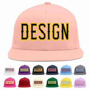 Custom Pink Black-Gold Flat Eaves Sport Baseball Cap Design for Men/Women/Youth