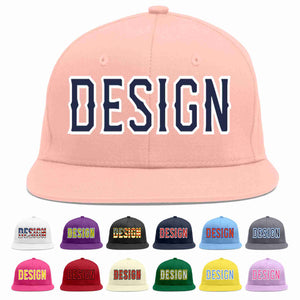 Custom Pink Navy-White Flat Eaves Sport Baseball Cap Design for Men/Women/Youth