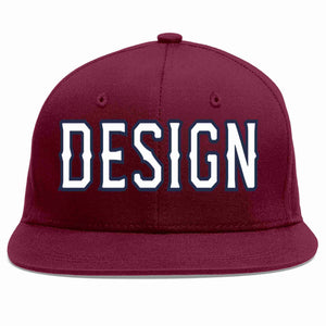 Custom Crimson White-Navy Flat Eaves Sport Baseball Cap Design for Men/Women/Youth