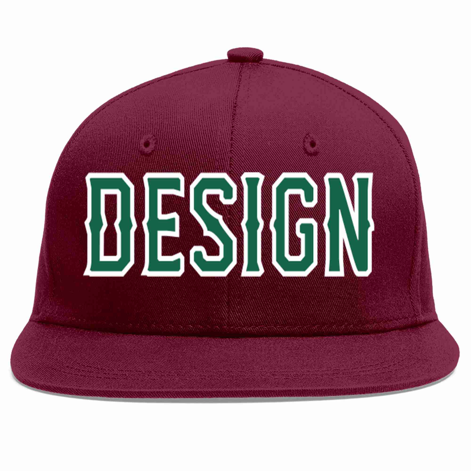 Custom Crimson Kelly Green-White Flat Eaves Sport Baseball Cap Design for Men/Women/Youth