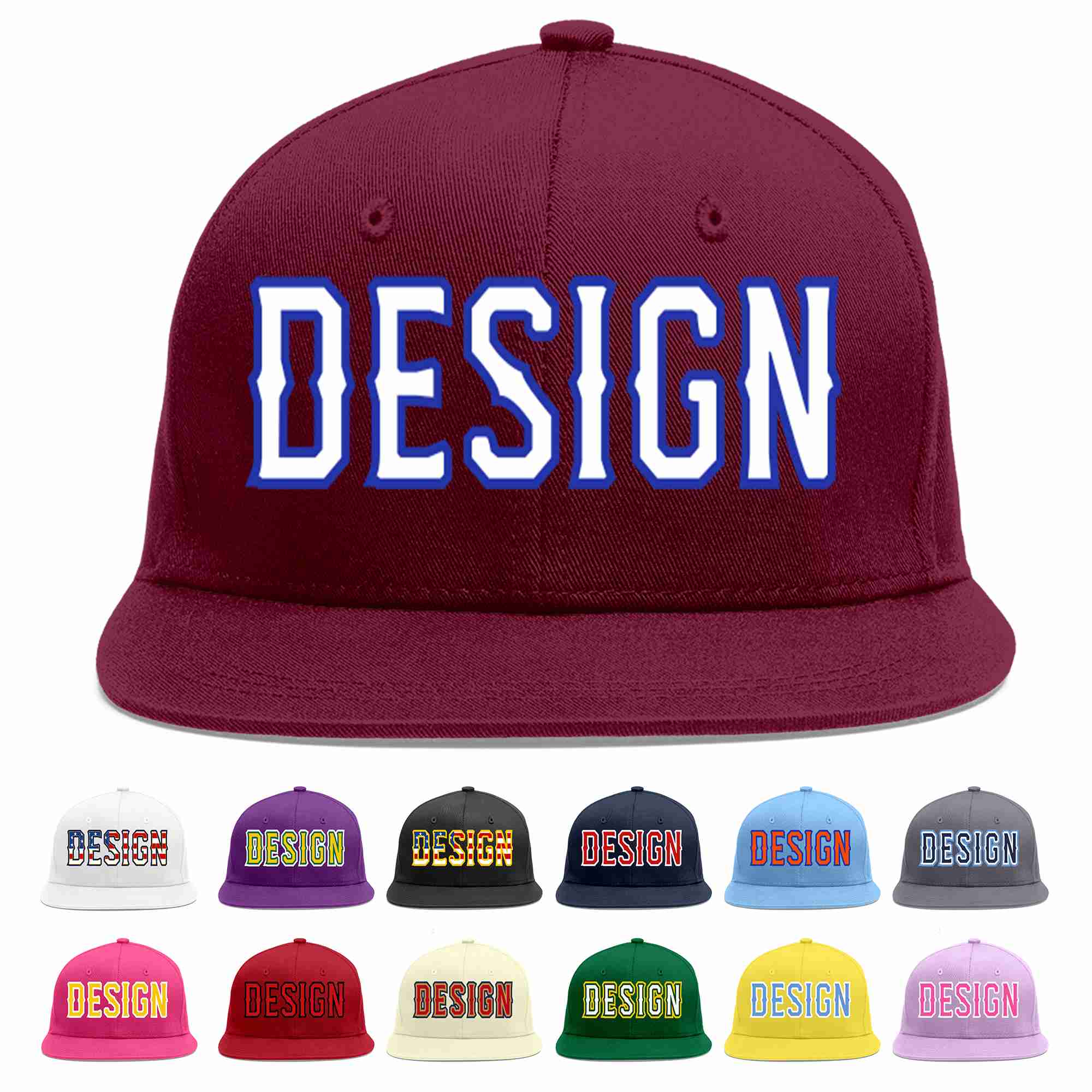 Custom Crimson White-Royal Flat Eaves Sport Baseball Cap Design for Men/Women/Youth