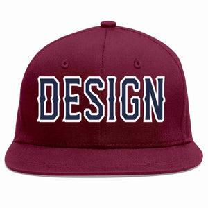 Custom Crimson Navy-White Flat Eaves Sport Baseball Cap Design for Men/Women/Youth