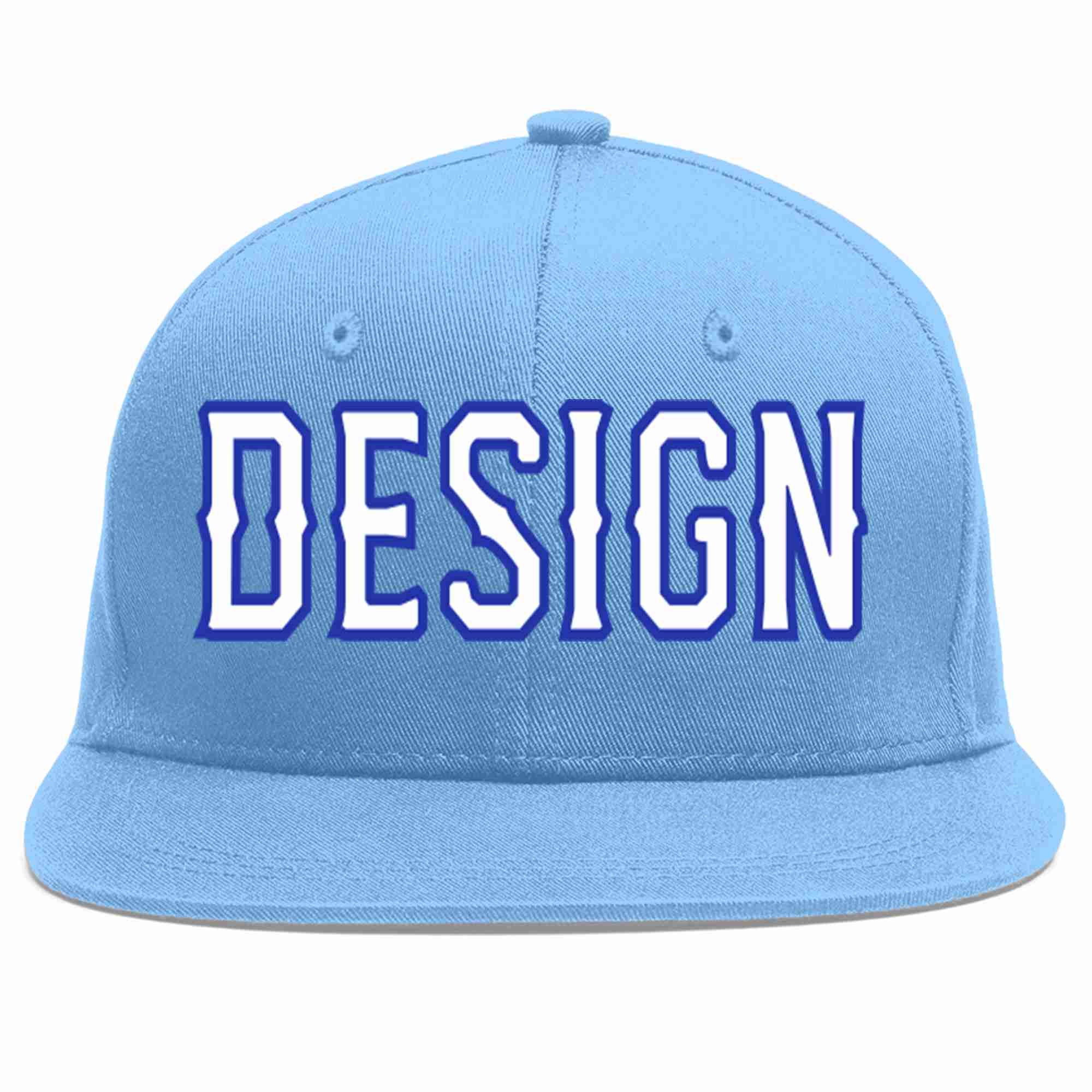 Custom Light Blue White-Royal Flat Eaves Sport Baseball Cap Design for Men/Women/Youth