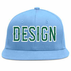 Casquette de baseball de sport à Eaves plates, personnalisée, bleu clair, vert-blanc, pour hommes/femmes/jeunes