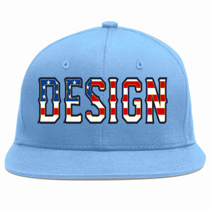 Custom Light Blue Vintage USA Flag-Gold Flat Eaves Sport Baseball Cap Design for Men/Women/Youth