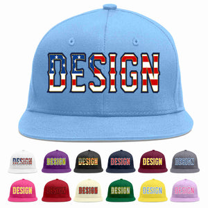 Custom Light Blue Vintage USA Flag-Gold Flat Eaves Sport Baseball Cap Design for Men/Women/Youth