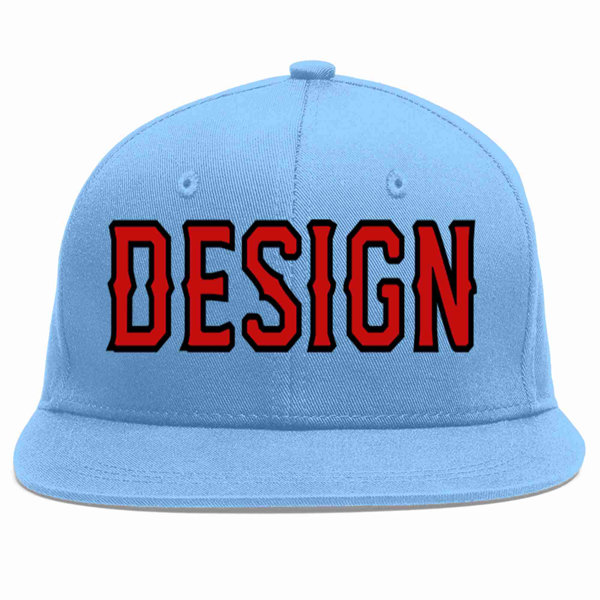 Custom Light Blue Red-Black Flat Eaves Sport Baseball Cap Design for Men/Women/Youth