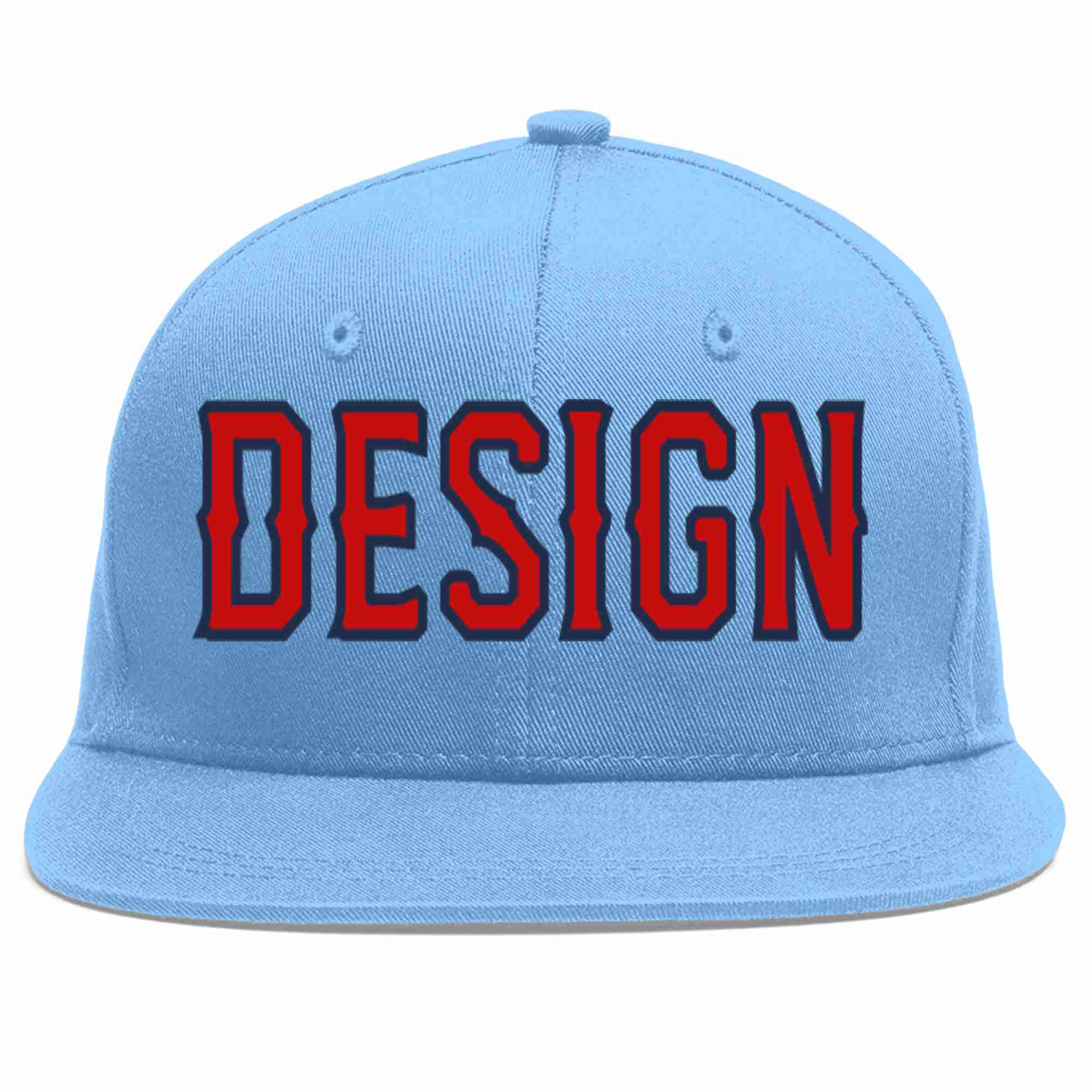 Conception personnalisée de casquette de baseball de sport à avant-toit plat bleu clair rouge-marine pour hommes/femmes/jeunes