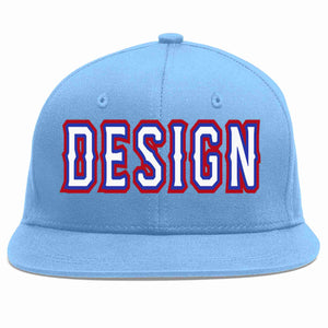 Custom Light Blue White-Royal Flat Eaves Sport Baseball Cap Design for Men/Women/Youth