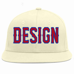 Custom Cream Red-Royal Flat Eaves Sport Baseball Cap Design for Men/Women/Youth