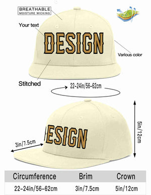 Custom Cream Old Gold-Black Flat Eaves Sport Baseball Cap Design for Men/Women/Youth