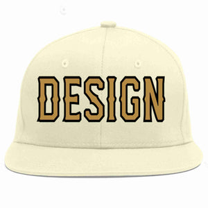 Custom Cream Old Gold-Black Flat Eaves Sport Baseball Cap Design for Men/Women/Youth