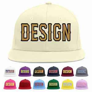 Custom Cream Old Gold-Black Flat Eaves Sport Baseball Cap Design for Men/Women/Youth