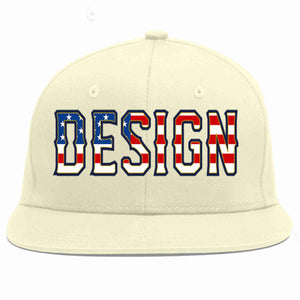 Custom Cream Vintage USA Flag-Gold Flat Eaves Sport Baseball Cap Design for Men/Women/Youth