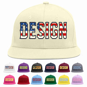 Custom Cream Vintage USA Flag-Gold Flat Eaves Sport Baseball Cap Design for Men/Women/Youth