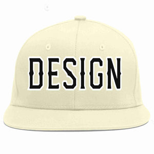 Custom Cream Black-White Flat Eaves Sport Baseball Cap Design for Men/Women/Youth